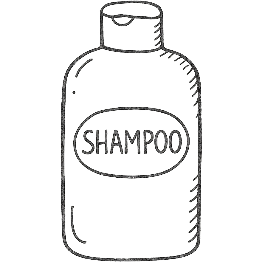 hand drawn outlined shampoo bottle, sketchy lines emoji