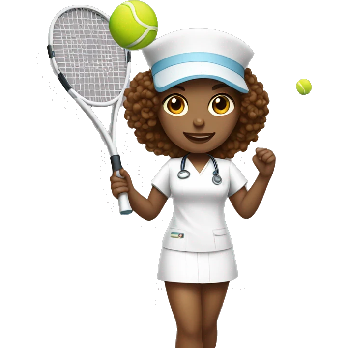 White female nurse playing tennis with brown short curly hair  emoji