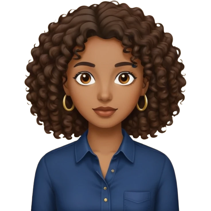 brown skin woman with dark brown curly hair wearing a navy blue shirt emoji