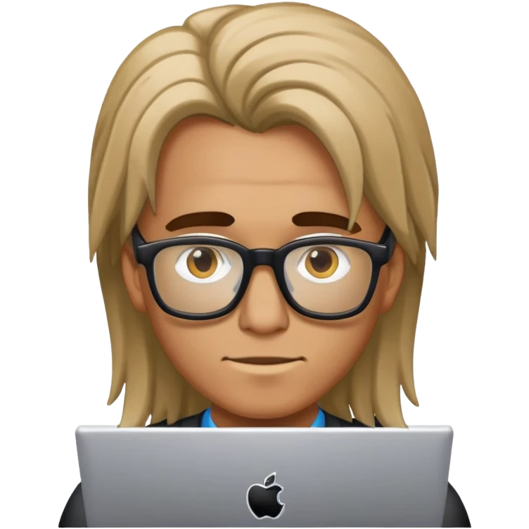 A bulk long hair dyed guy with glasses using a Linux computer  emoji