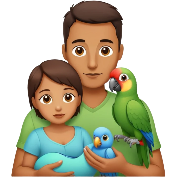 A mom dad and a baby parrot family  emoji