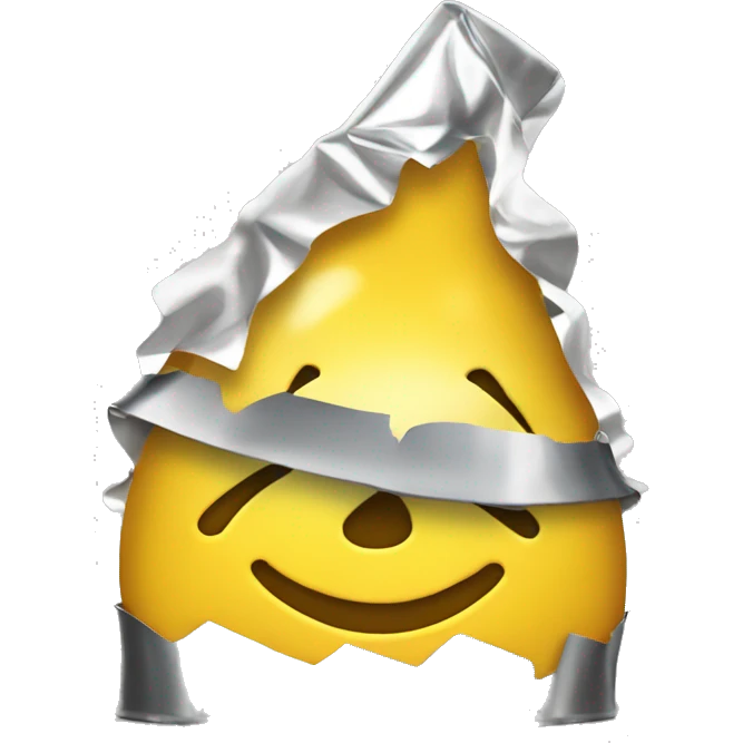 excited yellow emoji with crunched pointy tin foil hat emoji