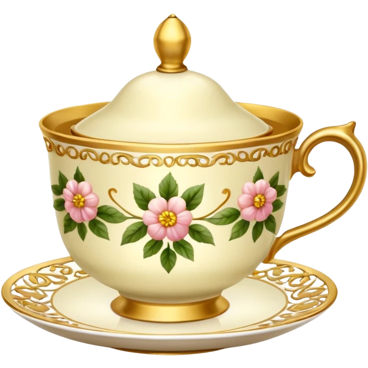 Golden teacup with floral  emoji