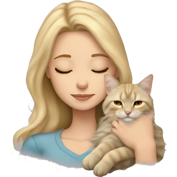 Pretty blonde girl sleeping with her beige main coon cat emoji