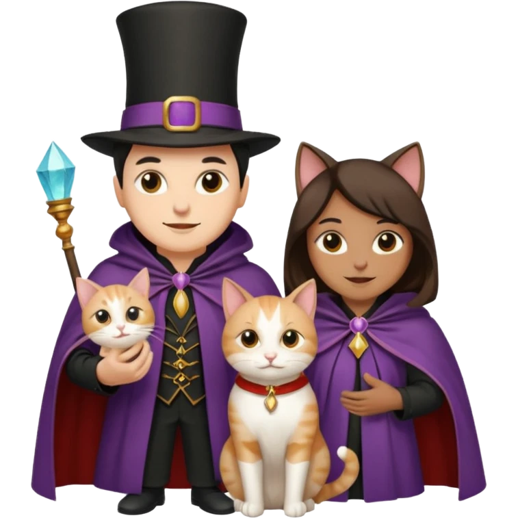magician couple and their pet cat emoji