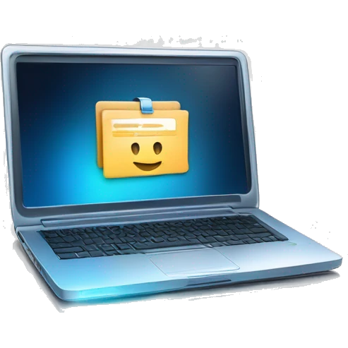 A sleek and modern laptop with a glowing screen displaying a certification badge. The badge should have a checkmark and a ribbon design, symbolizing IT certifications. Use clean lines and vibrant colors like blue and silver. emoji