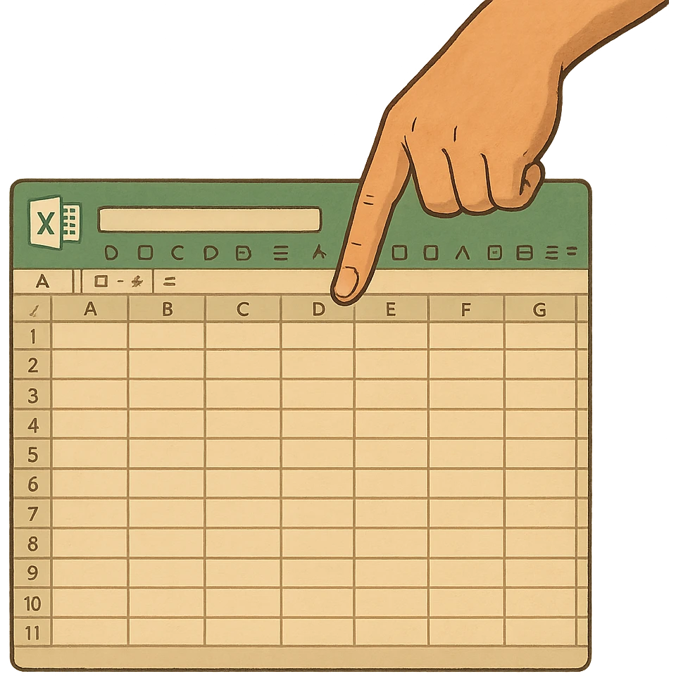 ghibli style hand pointing down with an Excel spreadsheet emoji