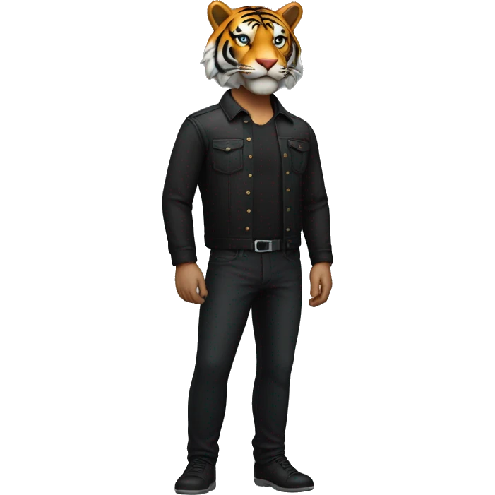 A man with tiger head and waring black pant and shirt emoji