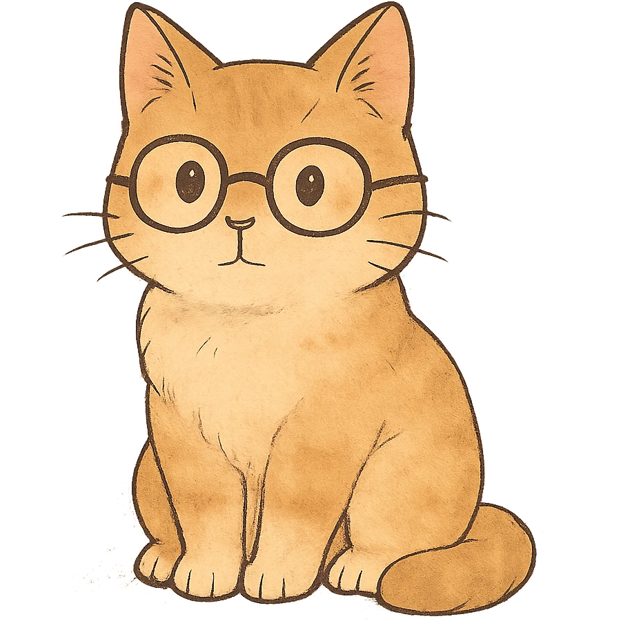 soft toned kawaii cat with glasses on a simple background in ghibli style emoji