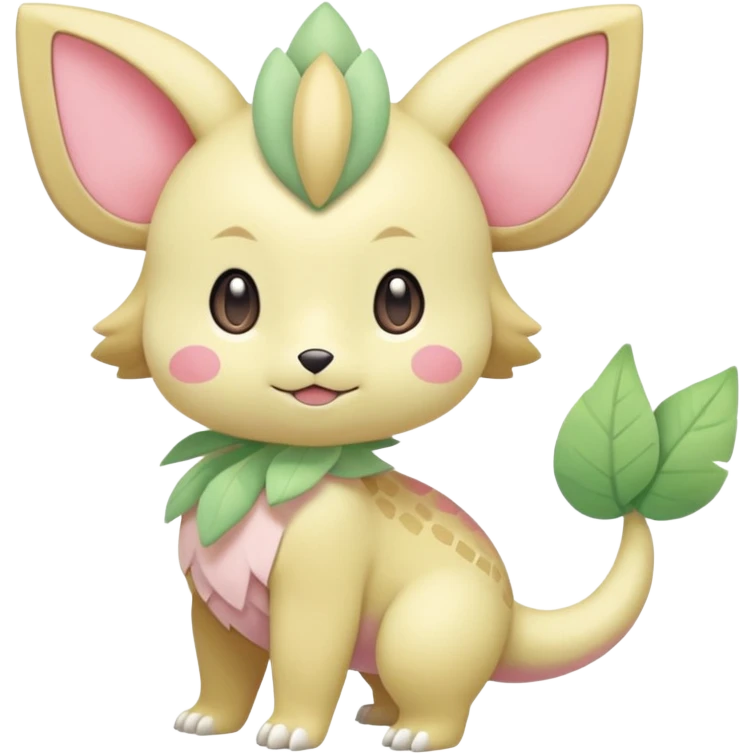 Pastel yellow beige and pastel greens and pinks rosy blushing cute kawaii Inteleon-Pokémon-Amaura-fusion (full body) emoji