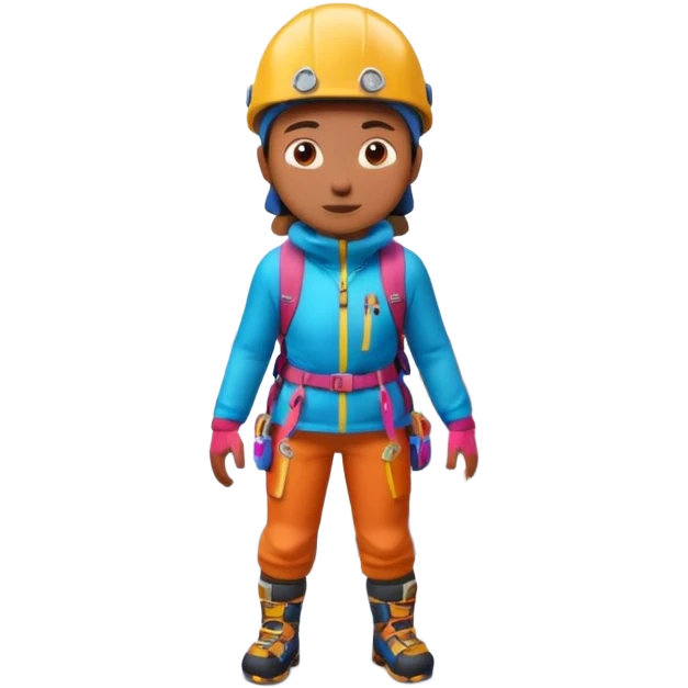 A 3D cartoon mountaineer standing on a snowy Everest-like summit with a flag, wearing colorful climbing gear, soft lighting, Memoji-style.negative : Flag emoji