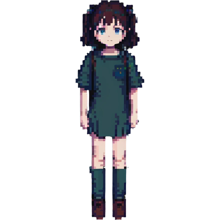 Serial Experiments Lain character, detailed, moody atmosphere, pixel art style emoji