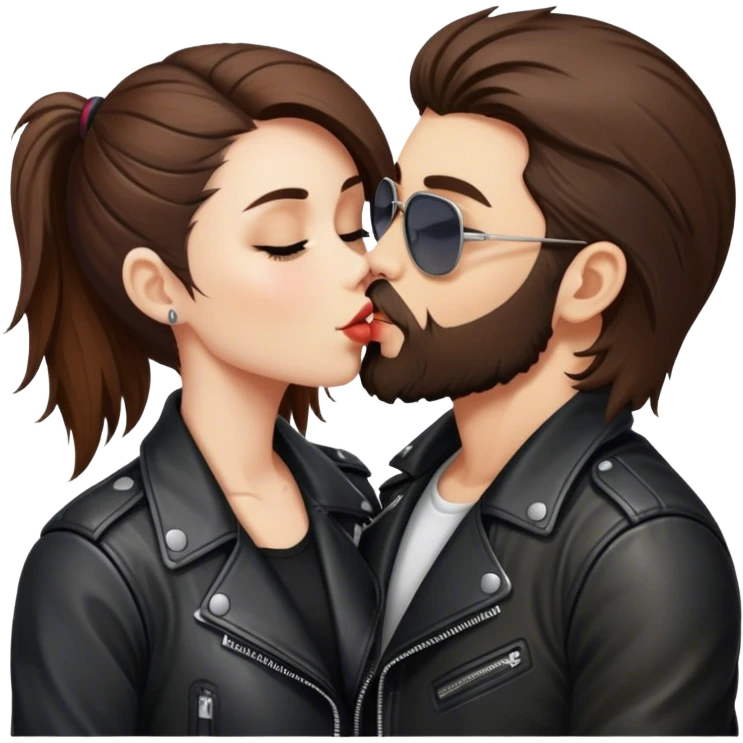 A rocker girl with kissing a brunette boy with a beard and leather jacket  emoji