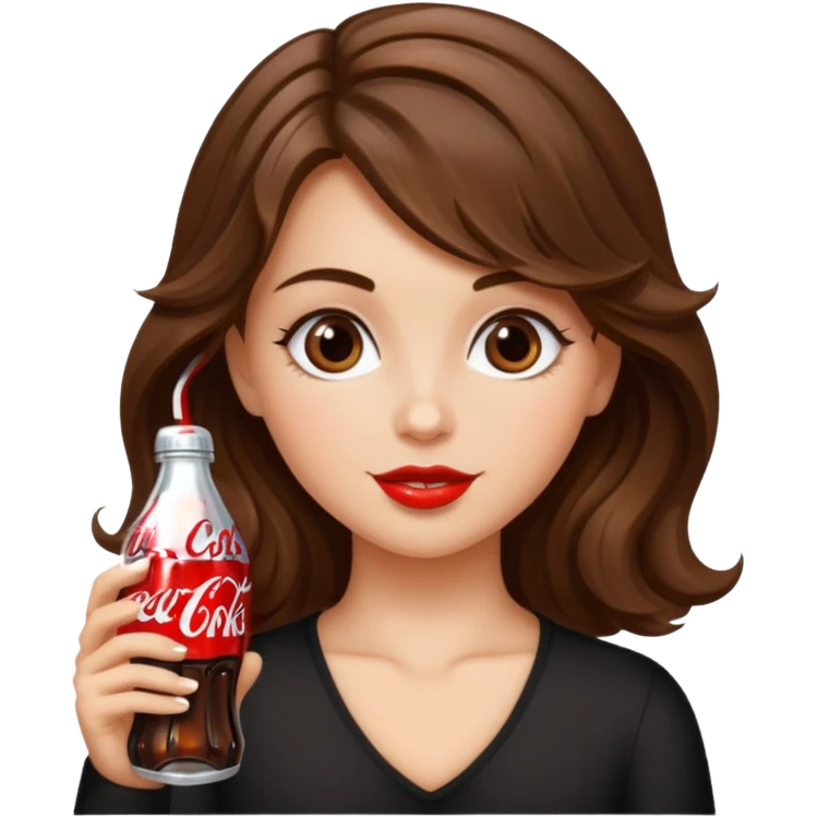Girl with brown wavy hair drinking a bedazzled Diet Coke  emoji