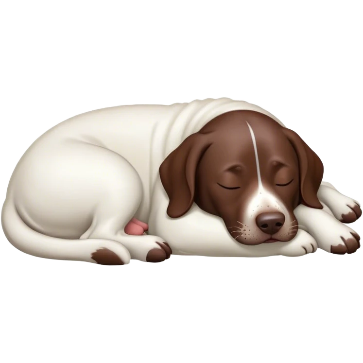 Cinematic Meme-Worthy Chubby Sleeping German Pointer Portrait Emoji, Head resting peacefully with a contented smile, showcasing a delightfully chubby build and a luxuriously soft liver and white coat, eyes shut in a serene nap, Simplified yet hilariously adorable features, highly detailed, glowing with a soft, drowsy light, high shine, relaxed and utterly lovable, stylized with an air of playful laziness, bright and heartwarming, soft glowing outline, capturing the essence of a comically sleepy hunter, so meme-worthy it feels like it could instantly become the next viral sensation of adorable slumber! emoji