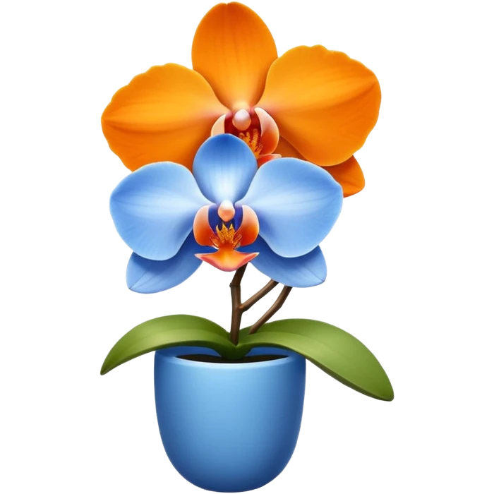 blue and orange colored orchid, minimal and elegant emoji