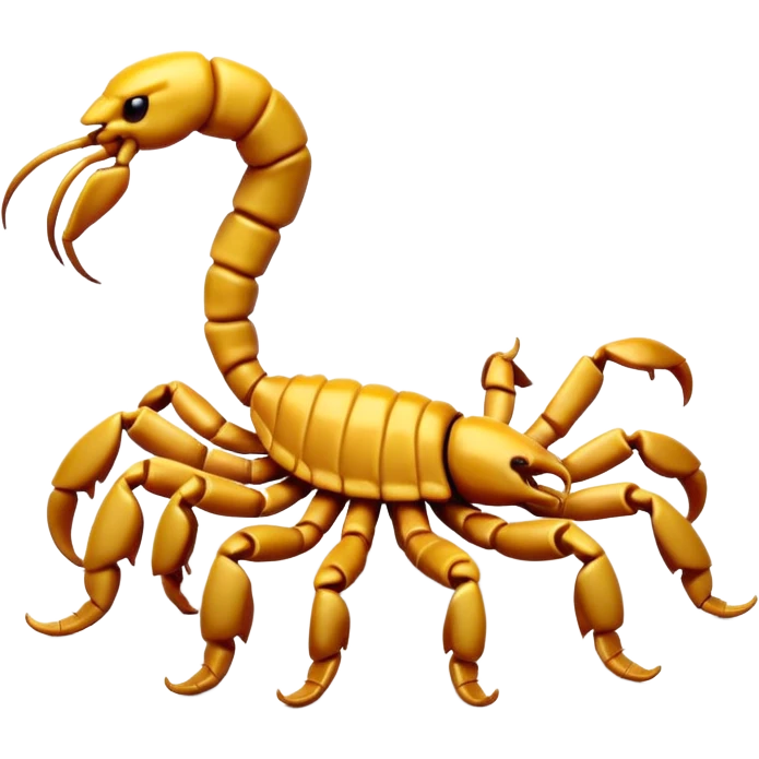 A 3D cartoon scorpion with shiny dark body and curled tail, on a light surface, realistic Memoji-style, soft lighting. emoji