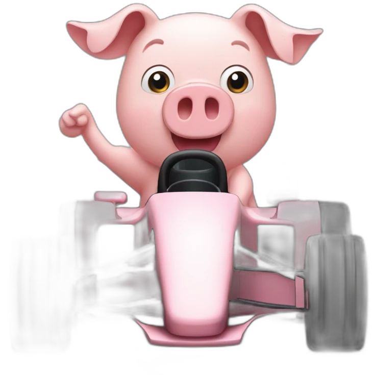 Pig with biceps driving a f1 car emoji
