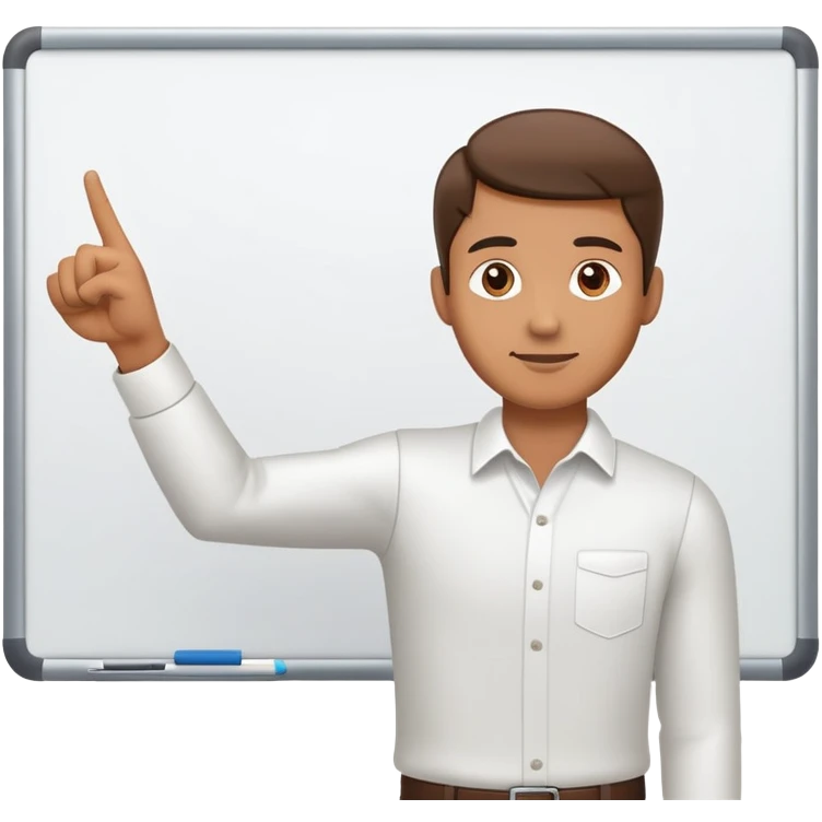 a man pointing at a whiteboard emoji