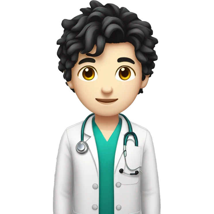 a teenager doctor boy student white skin, weavy black hair emoji