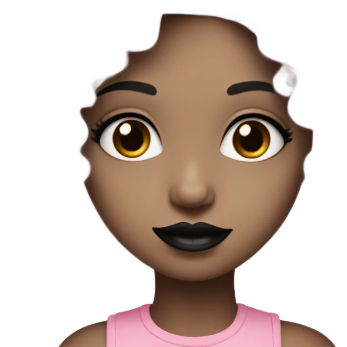 pale girl has black curly hair with black lipstick and pink top emoji