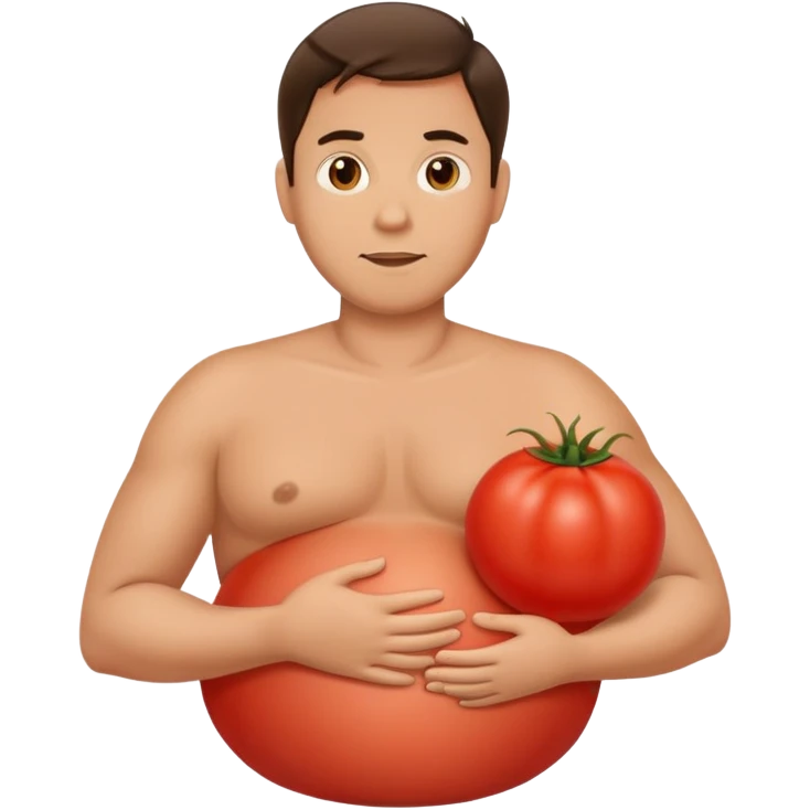 pregnant man with belly replaced by a tomato emoji