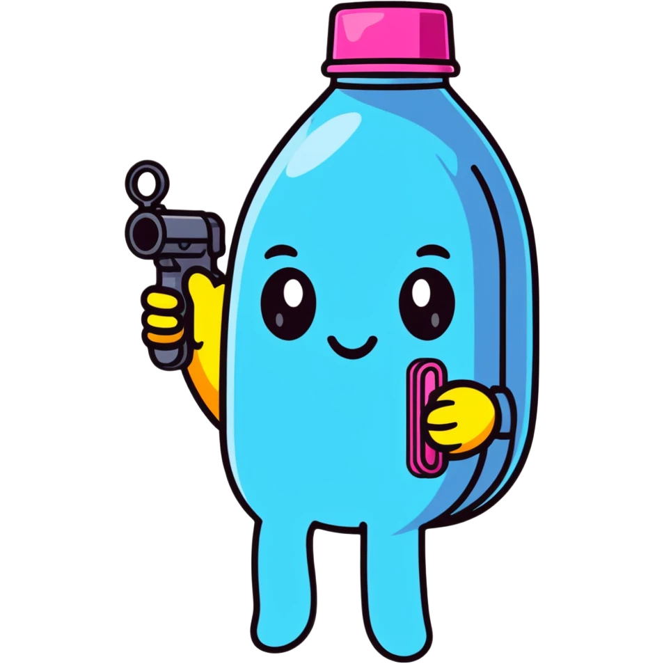 emoji face holding a water gun, bright colors emoji