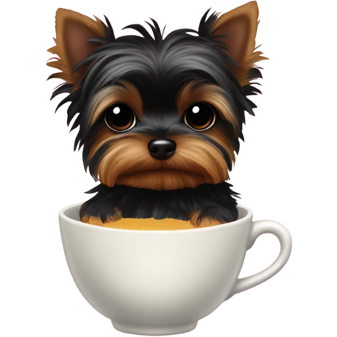Black teacup Yorkie with a sucker emoji