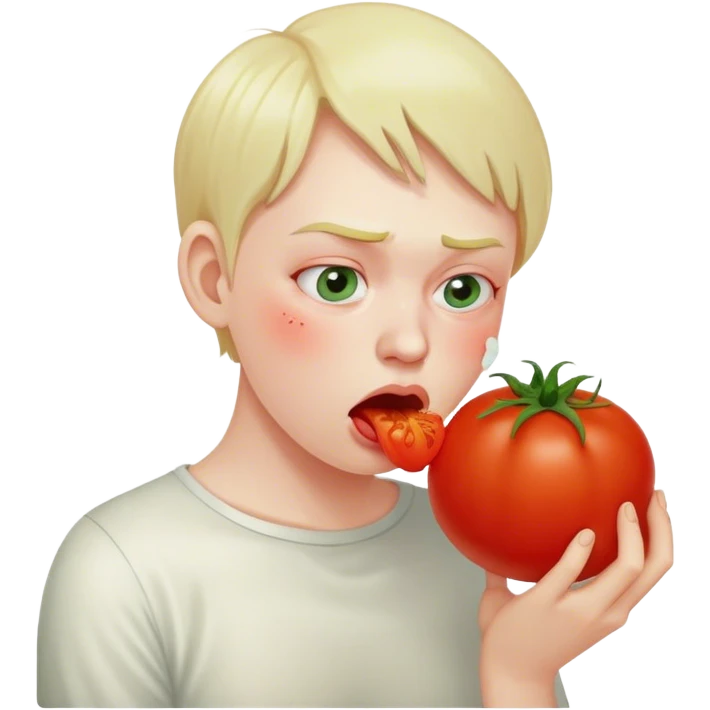 Puking emoji except he pukes tomato emoji