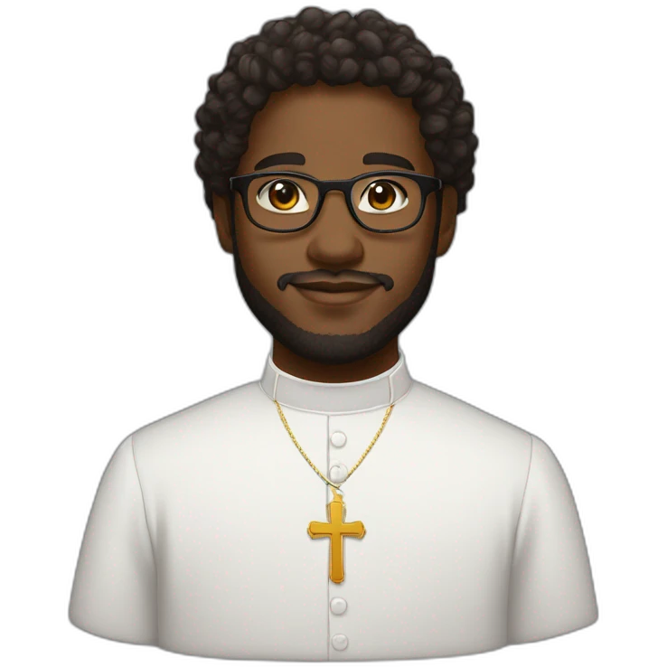 young black catholic priest beard, curly hair, with rounded glasses and clerygman emoji