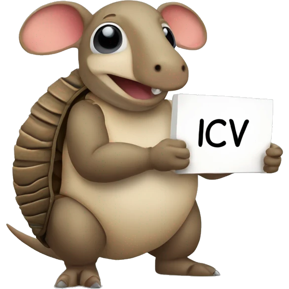 An armadillo holding a sign that says: ICV emoji
