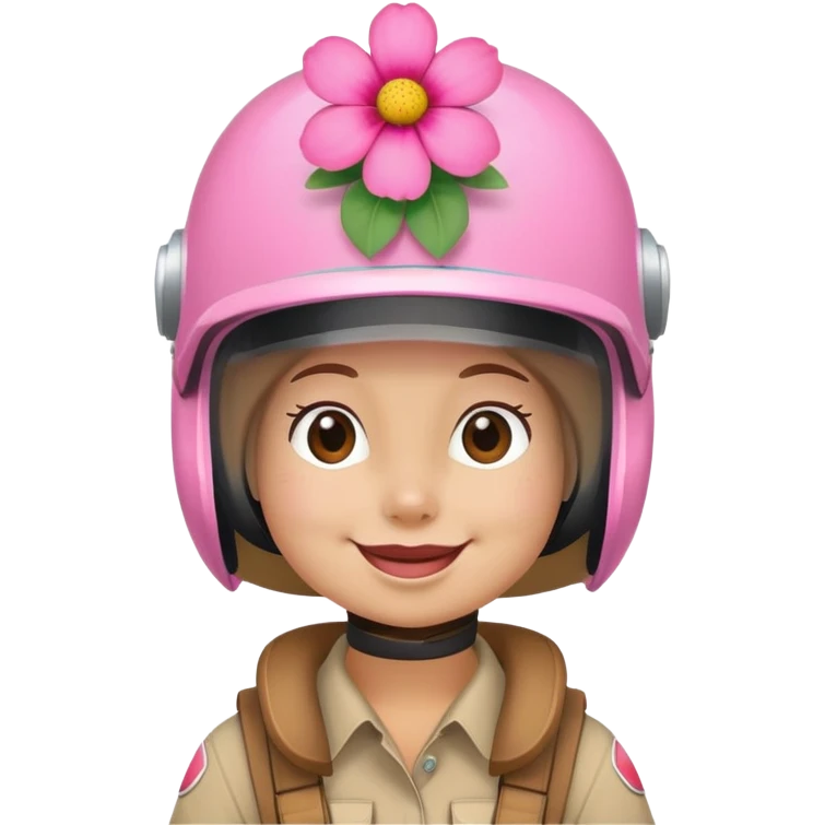 Sandy Cheeks with big smile, pink flower on helmet emoji