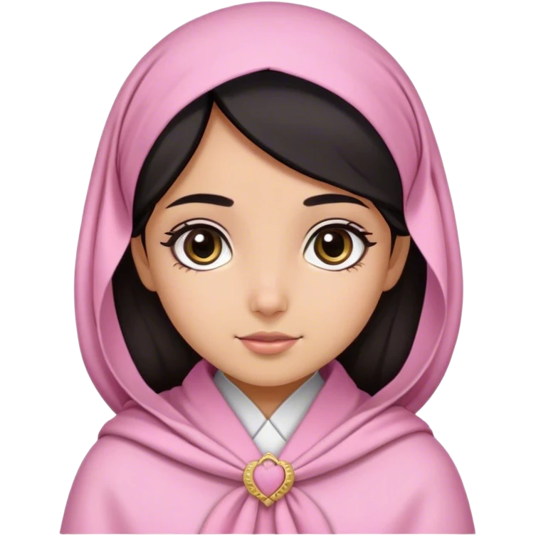 A girl wearing pink Emirati clothes and a shawl in a lighter color than the clothes, cute, her hair is black-brown, her eyes are black, her skin is wheatish, she looks very cute and she is wearing a hair bow on one side emoji