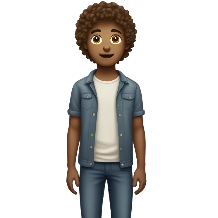 standing boy with brown soft curly hair  emoji