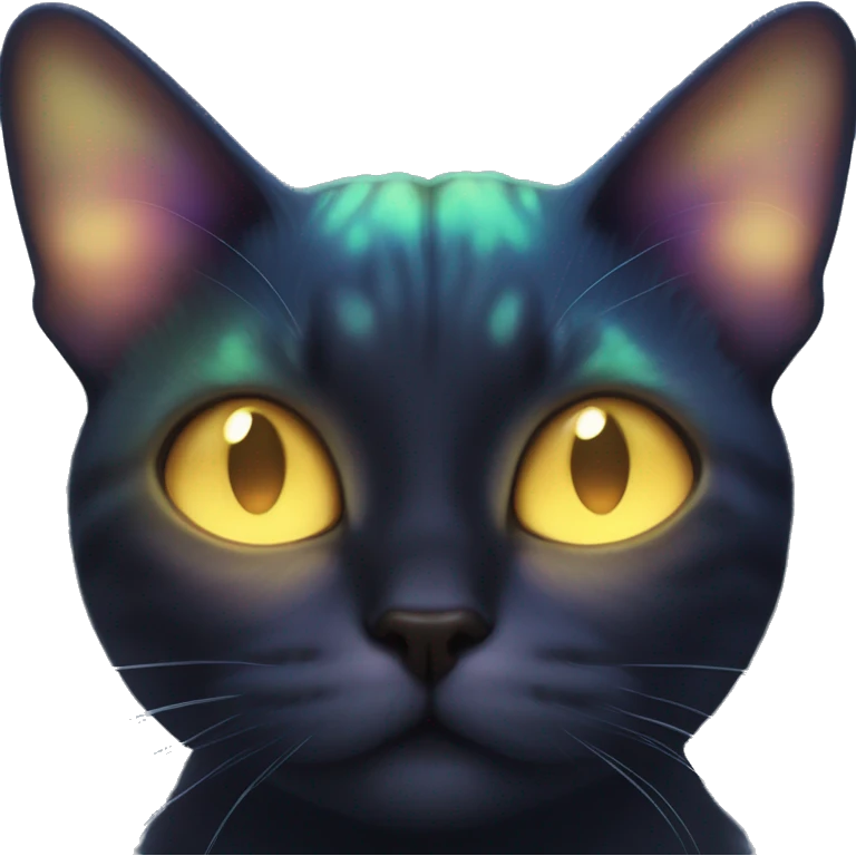 Dark iridescent butterfly glowing on top of cats head  emoji