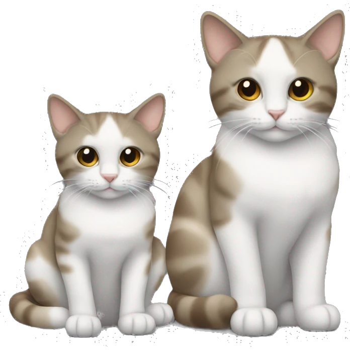 2 cats are sitting next to each other, one is brown with a white chest, the second is small gray emoji