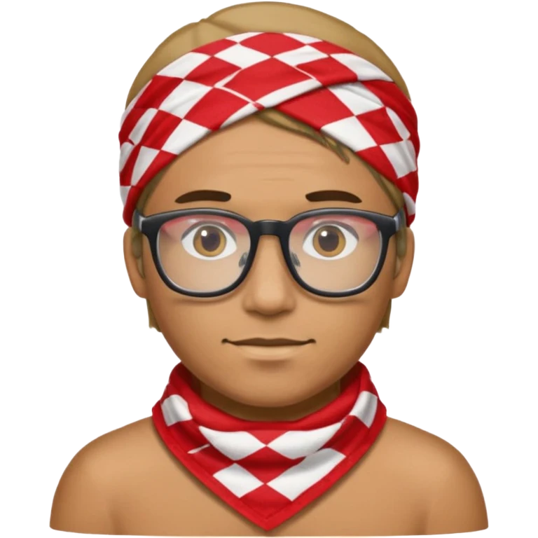 man wear red and white checkered bandana, glasses emoji