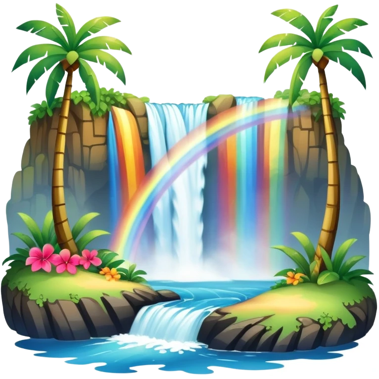 Hawaiian waterfall with rainbow emoji