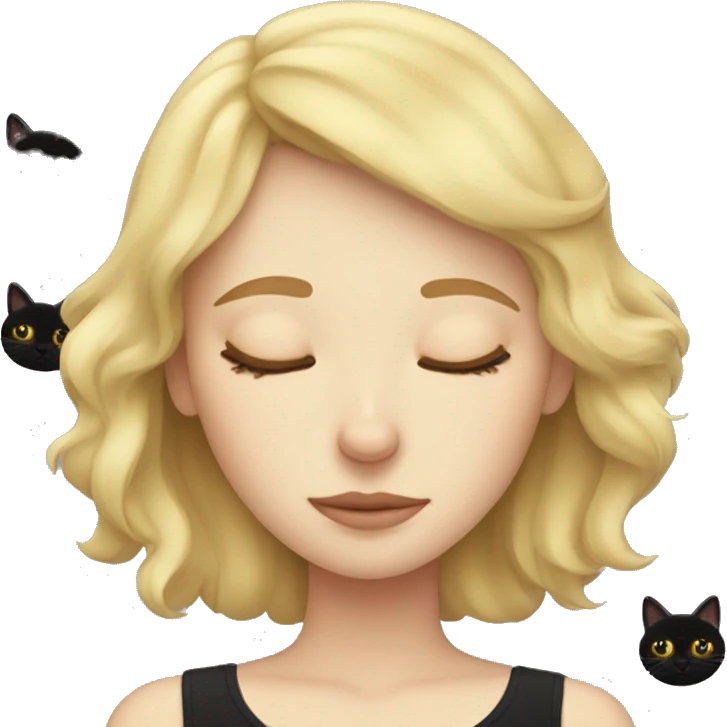Blonde girl sleeping with black cat emoji