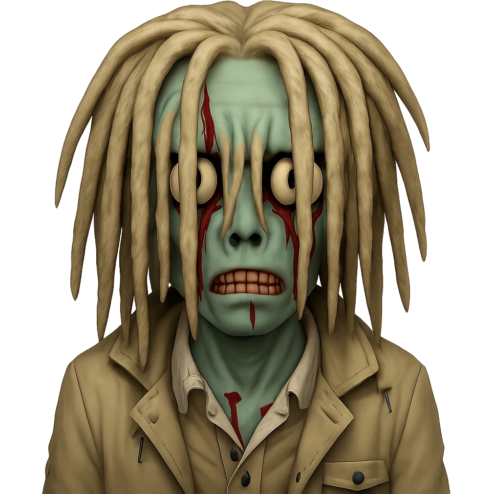 Make the dreads shorter and covering the face, keep the background transparent. The style should maintain the original look of the image. emoji