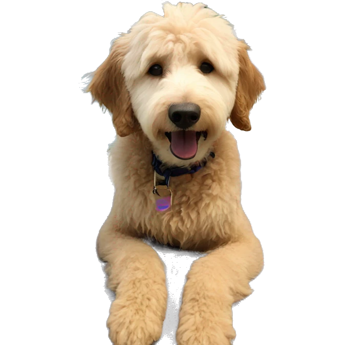 Golden doodle enjoying pool day emoji