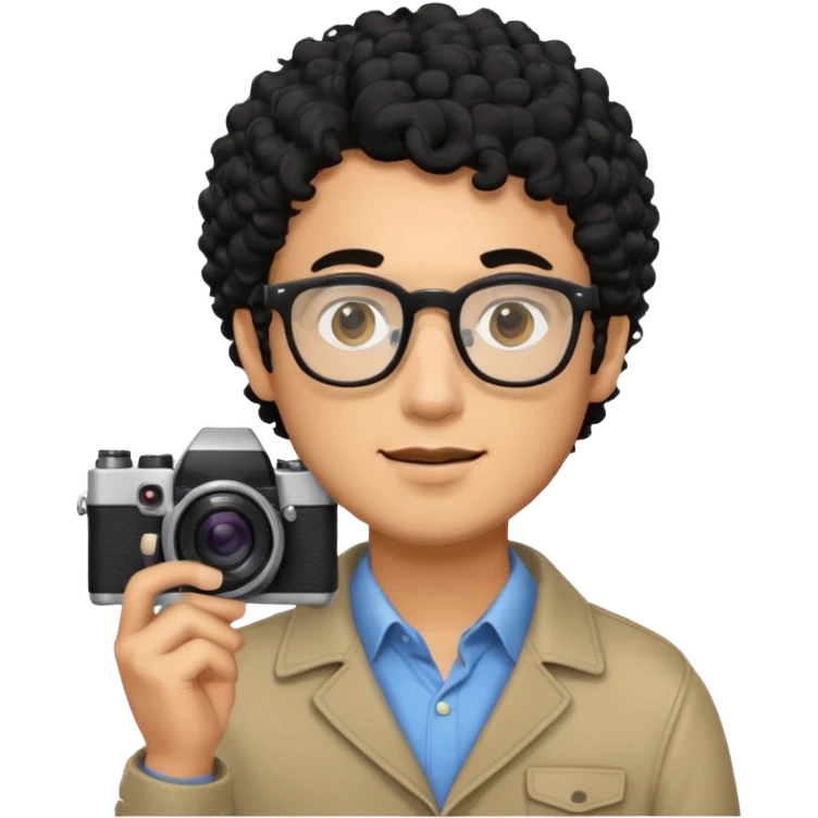 guy with black curly hair, holding camera, wearing glasses



















 emoji