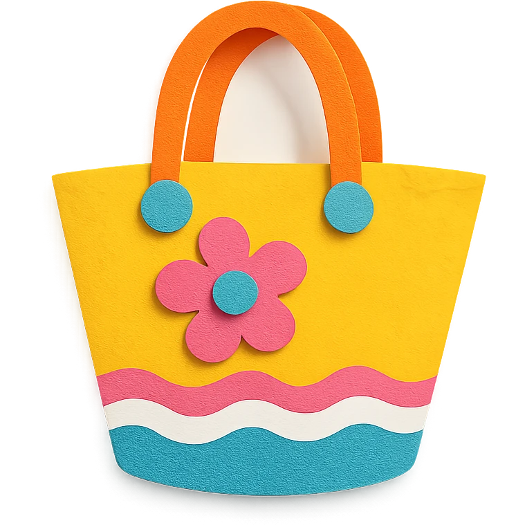playful and bright paper-craft style beach bag on a white background emoji