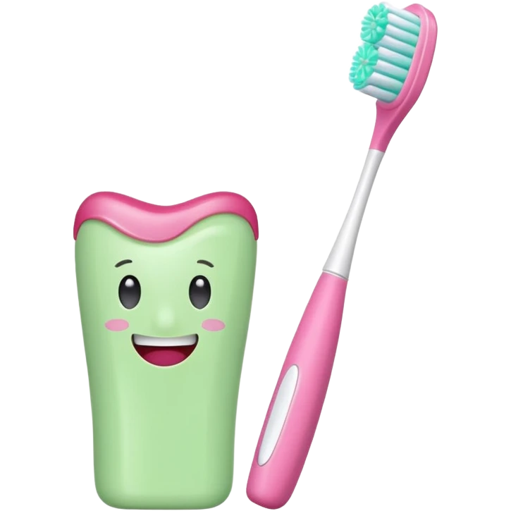 light green and pink toothbrush and floral toothpaste emoji
