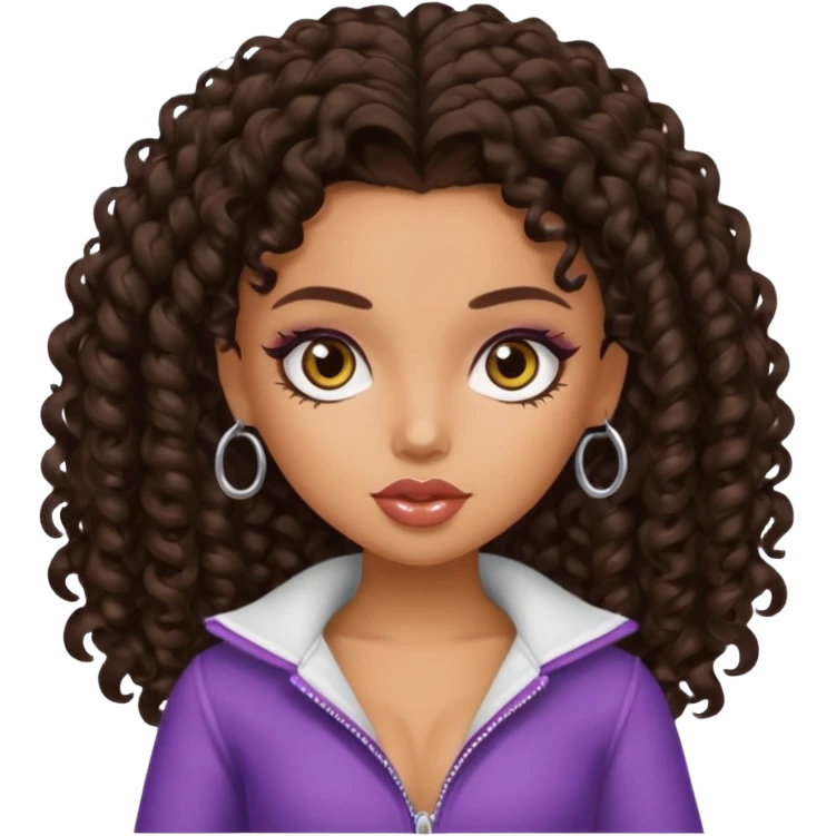 pretty bratz baddie, dark brown curly head, tan skin emoji