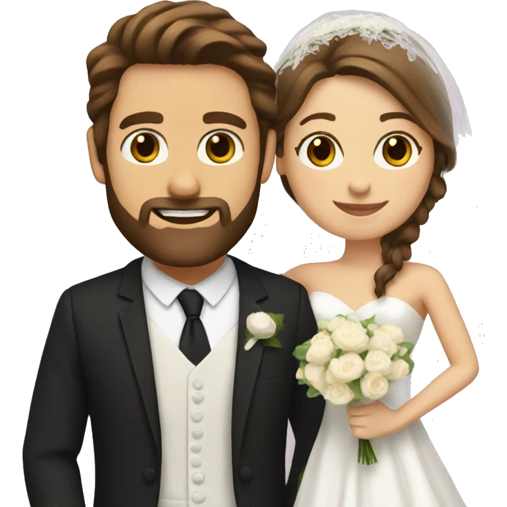 Groom with brown hair and beard and bride with long brown hair  emoji