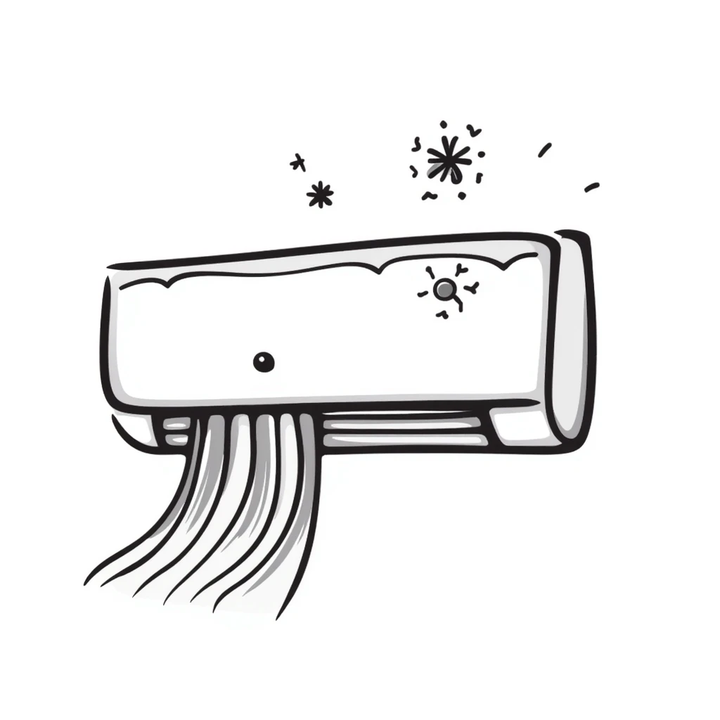 Hand-drawn split air conditioning unit with cooling symbols emoji