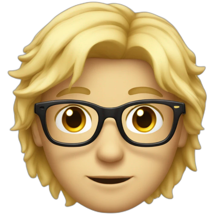 garçon avec des cheveux long blond des yeux bleux et des lunette noir emoji