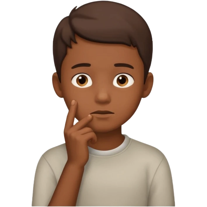 boy thinking with one hand on his chin emoji