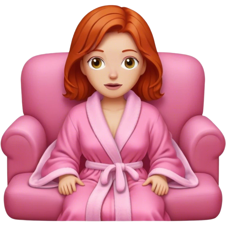 Red head woman wrapped in a pink dressing gown led on the sofa emoji